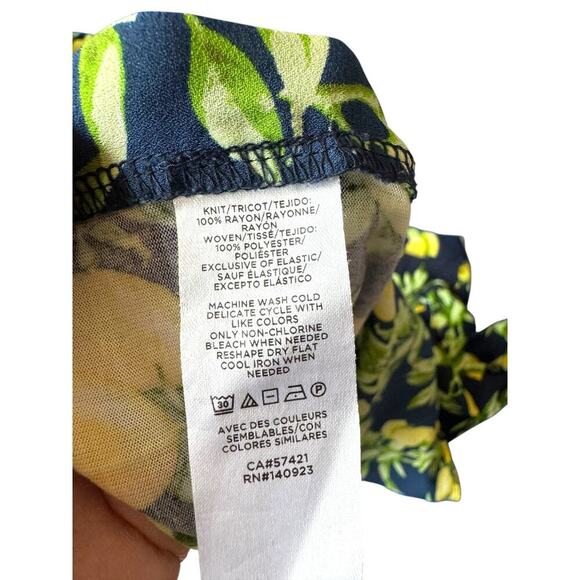 LOFT Petites MP Lemon Print Smocked Blouse Navy Yellow Short Sleeve Peasant Top - Picture 5 of 6